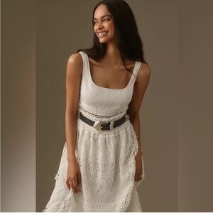Anthropologie Ivory Lace Maxi Dress with Contrast Belt